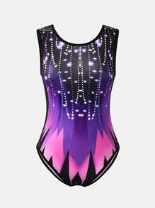 SHEIN Tween Girls Activewear Set, Sparkly Dance Leotard, Ballet Dancewear, Recital/Competition Ballroom, Vintage Style, Yoga, Jazz Dance Costume - Purple - View 1