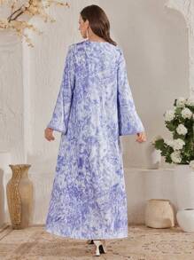 Al Najma Elegant Patchwork Dubai Abaya Kaftan Jalabiya Dress - Purple - View 2