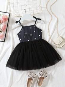 Sukienka z siateczki w czarne kropki dla dziewczynek - Czarne - Zobacz 7