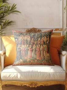 4 件套优雅法式女士印花枕套，超柔软触感，畅销，装饰性抱枕套，适用于家庭、沙发、客厅、卧室，不含枕芯 - 酒紅色 - 查看 4