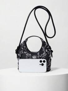 Mini Geometric Pattern Fashionable Handbag - Black - View 4