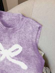 Chiquease 2024 Autumn/Winter New Bowknot Sleeveless Knitted Sweater Vest, Loose Layered Soft Ribbed Knit Camisole Top - Multicolor - View 4