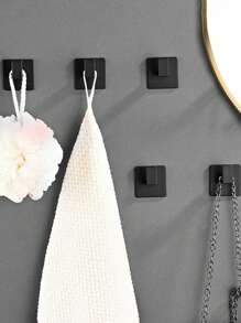 SHEIN 1pc Bathroom Adhesive Towel Hook, Wall Mount Robe Hanger, No Drilling Required Home Bathroom Decor Bathroom Organizer Summer - Black - View 6
