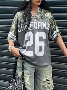 Coolane Áo thun bóng đá họa tiết lưới thoáng khí cổ điển Y2K Streetwear mùa xuân và mùa hè cho nữ - xanh quân đội - Xem 3