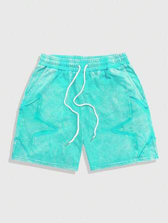 ROMWE Avant Pantalones cortos con cordón en la cintura, bolsillos y parche de pentagrama para hombres