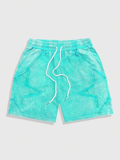 ROMWE Avant Shorts amples à cordon de serrage à la taille avec poches et patch pentagramme pour hommes