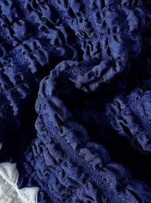 Swim Vcay 春假女士新款夏季纹理纯色泳装套装，细肩带、露背、侧系带泳裤，海滩度假比基尼 - 藏蓝色 - 查看 6