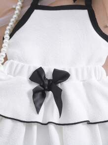 2 Stücke/Set Baby Mädchen Kleinkind 0-3 Jahre Frühling/Sommer Mode elegantes schwarz & weiß Trägerhemd + Schleifendekor Kuchen Rock 2 Teile Outfit