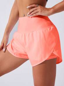CourtClass 2pcs Solid Color High Waist 2 In 1 Sports Shorts Comfy Short Sweater Shorts