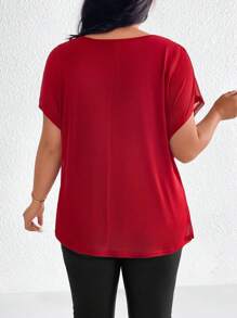 SHEIN Clasi 女士圆领纯色分层网眼背心 - 紅色 - 查看 2