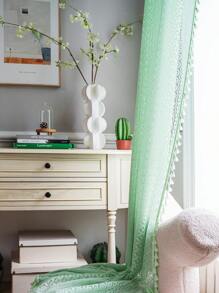 1 pieza Cortina de dormitorio de encaje verde con diseño calado, estilo campestre bohemio con borlas verdes, cortina transparente y casual para decoración, boda, hogar, comedor, hotel, fiesta, todo el año