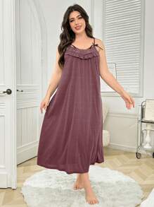 Plus Size Soft Mesh Fabric Sleepshirt With Bow Strap & Lace Trim, Comfortable Knit Sleep Gown, Moo Moo Sleep Dress - Rose Red - View 4
