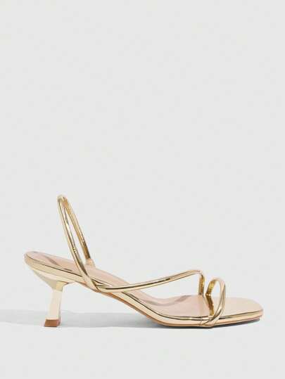 CUCCOO SZL Women's Fashion Gold Thin Strap Sexy Slingback Low Heel Square Toe Sandals, Slingback Casual, Commute, Date, Party, Holiday, Valentine's Day Spring Shoes Spring Break Easter For Christmas