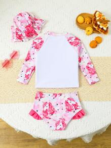 Baby Girls Unicorn Print Swimsuit Set, Vacation & Beach Wear - Multicolor - View 2