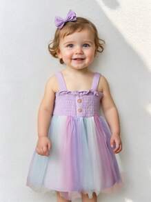 Cozy Pixies Baby Girl Mesh Patchwork Spaghetti Strap Waisted Casual Dress - Multicolor - View 1