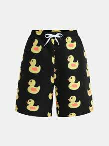 SHEIN Leap Crew 1 Pc Teen Boys Duck Print Drawstring Waist Swim Beach ShortsSpring Wear; Teen Boys' Clothing; Teen Boy' Jackets, Spring Back To School - Multicolor - View 3