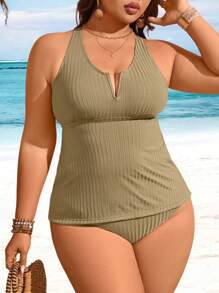 SHEIN Swim Lushore Conjunto de tankini de unicolor de talla grande, adecuado para resorts de playa