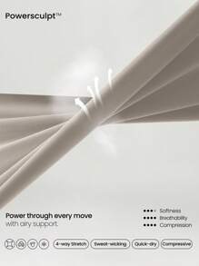 GLOWMODE Set de 2 piezas: Sujetador deportivo Powersculpt™ de espalda cruzada con tirantes anchos que absorbe la humedad y proporciona una sensación fresca, y mallas de 24" para entrenamiento de alto impacto, correr y entrenar con copas desmontables