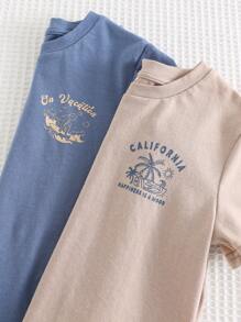 Cozy Pixies 2pcs/Set Young Boy Cartoon Animal Print Soft Knit Crew Neck Short Sleeve Pullover T-Shirt