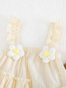 Cozy Pixies 2pcs/Set Young Girl 3D Flower Applique Camisole And Elastic Waist Tapered Leg Pants - Multicolor - View 4