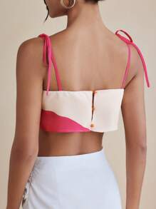 VALERIA GALIPOLI Designer jucăuș cu imprimeu floral cu bretele tubulare roz pentru cravate Top pentru primăvară și vară Vacanță de primăvară vară Top de vară la plajă Top crop Top drăguț Top boho roz - Multicolor - Vizualizare 2