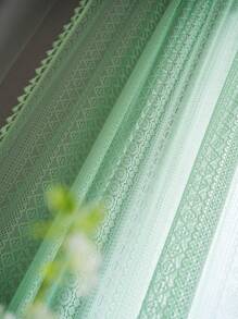 1 pieza Cortina de dormitorio de encaje verde con diseño calado, estilo campestre bohemio con borlas verdes, cortina transparente y casual para decoración, boda, hogar, comedor, hotel, fiesta, todo el año