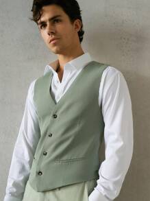 Manfinity VCAY Slim Fit Men's Woven Casual Vest - Green - View 5