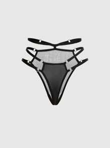 ROMWE Gothic Skeleton Cage Bra & Panty Set - Black - View 4