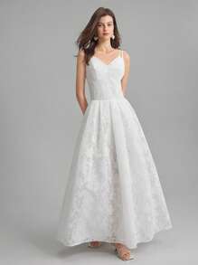 Ontre 2025 Women's Solid Color Spaghetti Strap Elegant Long Dress - White - View 6