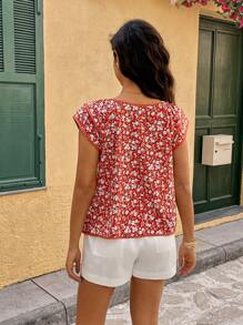 Chiquease Casual Vacation Ditsy Floral Ruffle Trim Blouse - Multicolor - View 2