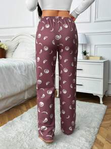 RueChic Women High Quality Soft Touch Viscose Contrast Colour Moon Pattern Lounge Bottom - Purple - View 2