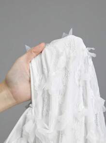 Ontre 2022 新款女士浪漫优雅 3D 花卉蕾丝白色春季 X 线连衣裙，立领，大下摆，长款女士连衣裙，带 3D 花朵 - 白色 - 查看 8