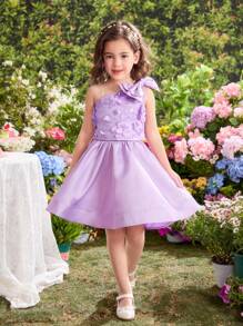 SHEIN 2pcs Set: Woven 3D Floral One Shoulder Top & Form-Fitting Woven Skirt - Purple - View 8