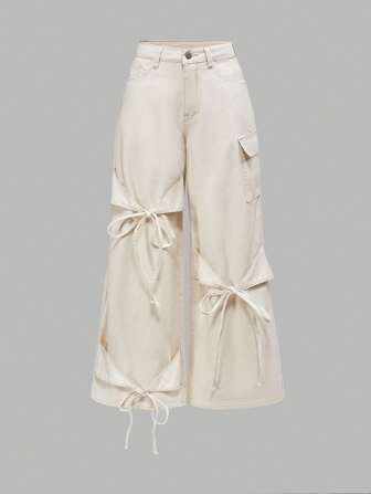 Kawaii Weite Damenjeans mit Schleifendesign, vielseitig und lieblich