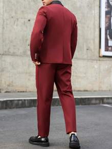 Manfinity Mode Men's Contrast Color Lapel Double Breasted Jacket And Pants Suit Set - Red - View 2