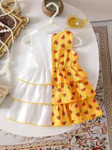 SHEIN Gaun Bayi Perempuan Lucu Motif Bunga Putih Berlapis Bahan Chiffon, Musim Panas - MultiWarna - View 2