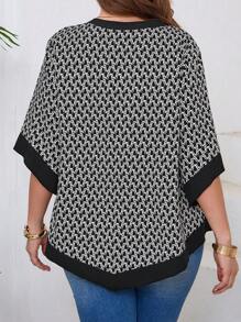 EMERY ROSE Plus Size Women Casual Asymmetrical Hem Pullover Shirt - Multicolor - View 2