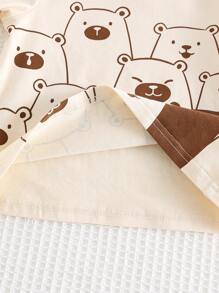 Cozy Pixies 2 stuks Baby Boy Cartoon Bear Patroon Gebreide Zachte Ronde Hals Korte Mouw Pullover Top En Effen Kleur Elastische Taille Shorts Set