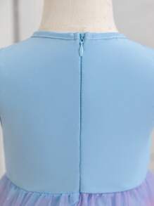 SHEIN Glamorique Kids Baby Girl Flower Bridesmaid Dress,  Wedding, Flower Girl ,Elegant Dress,Baby Girl Summer Dress ,Flower,Birthday Photo Clothing,Birthday Party,Party Performance,Suitable For Formal Occasions,Vacation - Blue - View 3