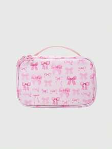 ROMWE Kawaii 1pc Fashion Bow Decor Versatile Large Capacity Portable Cosmetic Bag