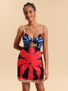 Travachic Woven Print Cutout Detail Mini Dress For Women - Multicolor - View 6