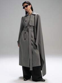 LYSMO Old Money Style Women's Solid Color Double-Breasted Removable Trench Coat For Office Spring - Grey - View 4