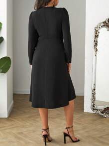 SHEIN Cottnline PLUS ELEGANT LONG SLEEVE PEARL BEADED DRESS - Black - View 2