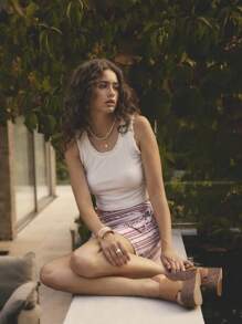 Aralina 休闲 Y2k 条纹低腰度假系带海滩亚麻迷你裙