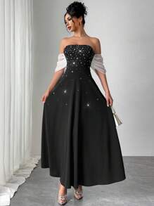 Firerie 女士优雅水钻露肩高品质生日派对礼服 - 黑色 - 查看 6