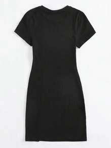 SHEIN EZwear Đầm Chia màu trơn màu đen Giải trí - màu đen - Xem 2