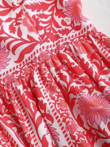 Sweetra 女式碎花印花露背迷你连衣裙，复古波西米亚风甜美时尚修身性感派对连衣裙，适合夏季 - 紅色 - 查看 4