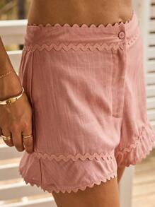 Aralina Summer Vacation Beach Resort Lace Insert Button Short
