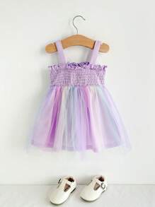 Cozy Pixies Baby Girl Mesh Patchwork Spaghetti Strap Waisted Casual Dress - Multicolor - View 2