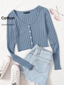 SHEIN EZwear Rib-knit Single Breasted Tee